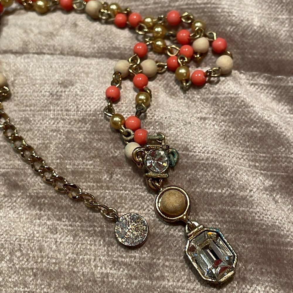 Vintage Givenchy Gold and Coral Beaded Necklace Help Rescue Me - Picture 6 of 9